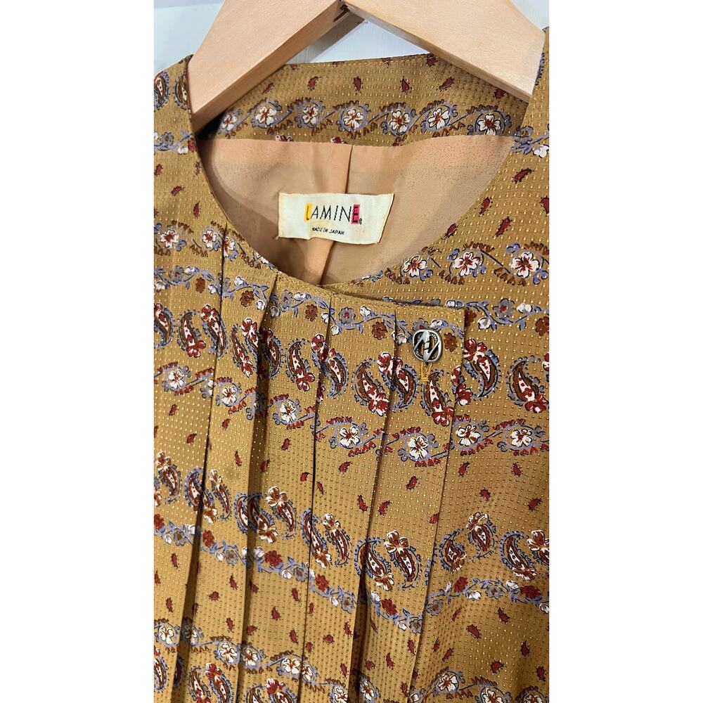 Vintage Japanese Floral Peplum Blouse 80s 90s Cottagecore Mustard Gold - Picture 13 of 15